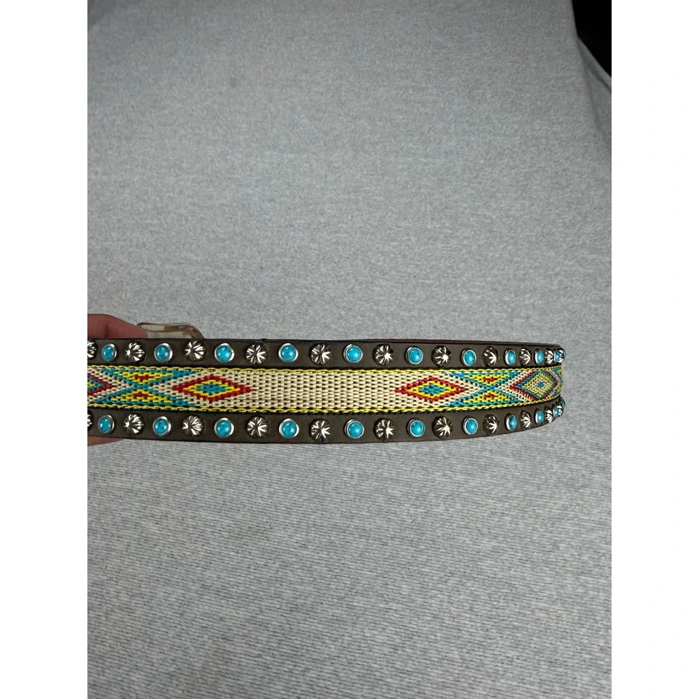 Nocona Belt Co Brown Leather Turquoise Studded Western Belt Size 28‎ N4435244